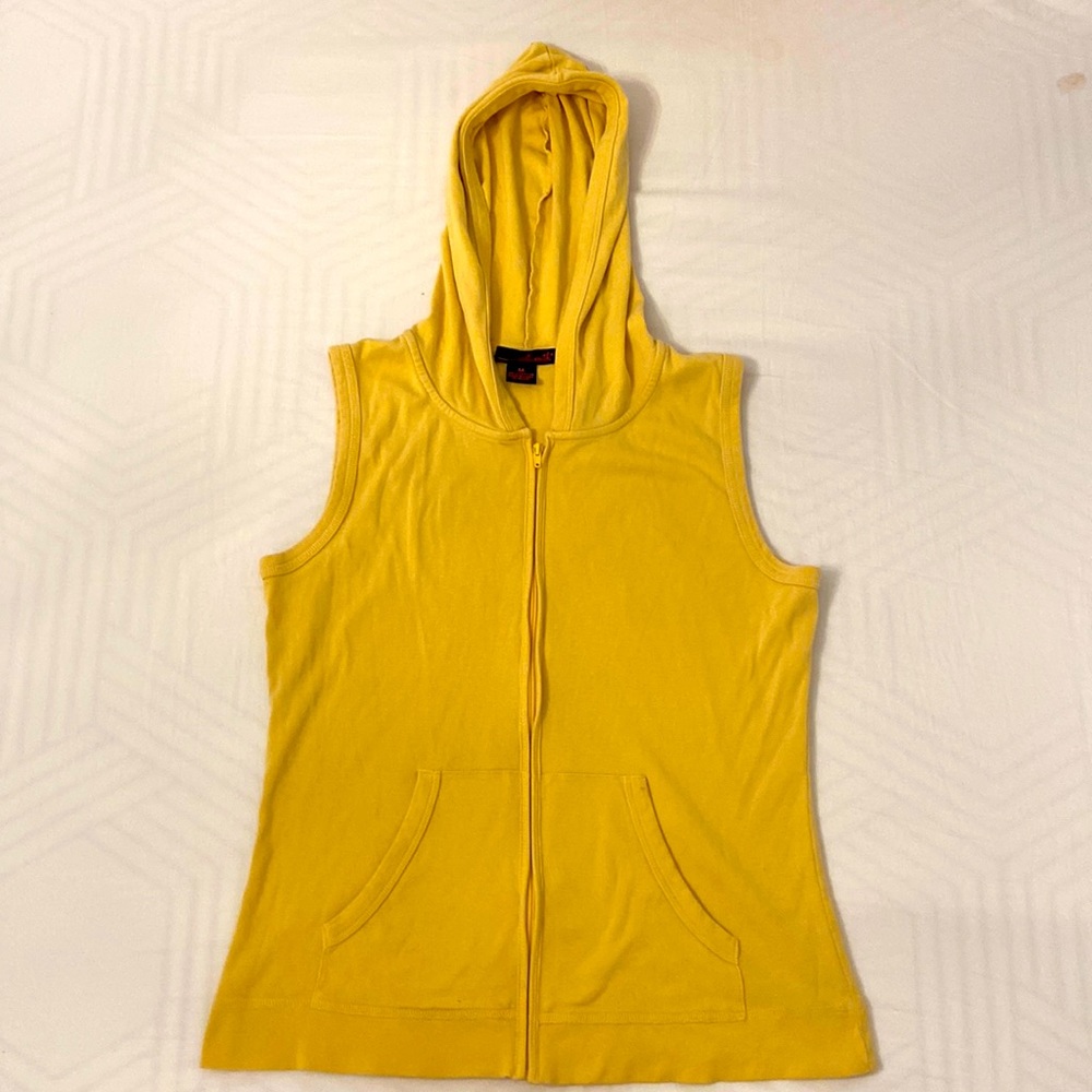 Yellow Hooded Zip-Up Tank Top